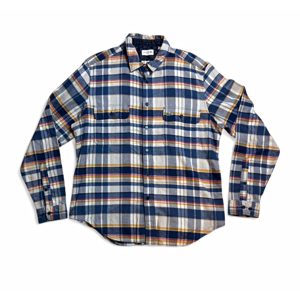 Lacoste Classic Fit Quilted Lined Plaid Flannel Shirt Jacket Multi Size US XL
